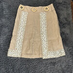 Valentino Tan Skirt with Grommets and Beading